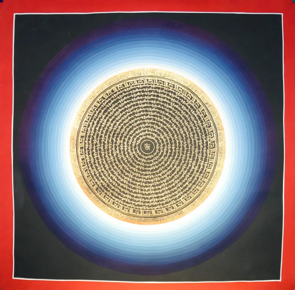 Om Mani Padme Hum Mandala – Blue Gradient & Gold