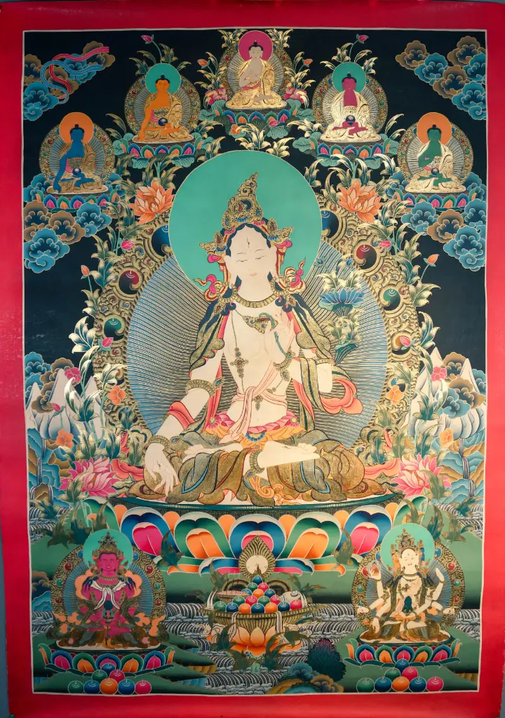 White Tara Thangka – Five Dhyani – Radiant Healing Mandala 