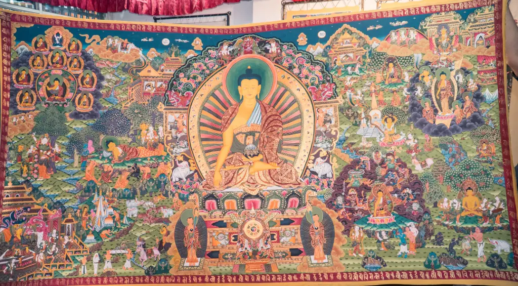 Shakyamuni Buddha Life Story Thangka – Epic Menri Narrative
