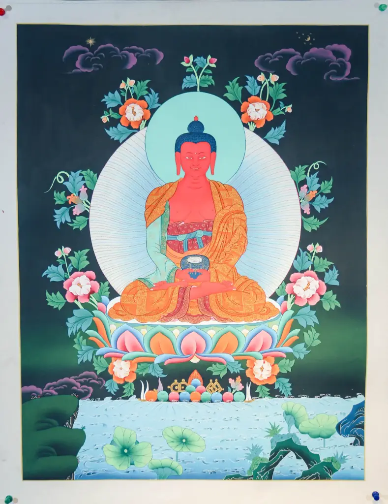 Amitabha Buddha Thangka – Nagthang Floral Style – Luminous Pure Land Guide