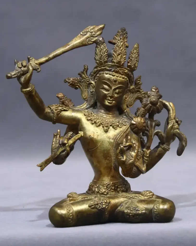 4-Armed Manjushri Statue – The Copper Embodiment of Cutting Wisdom