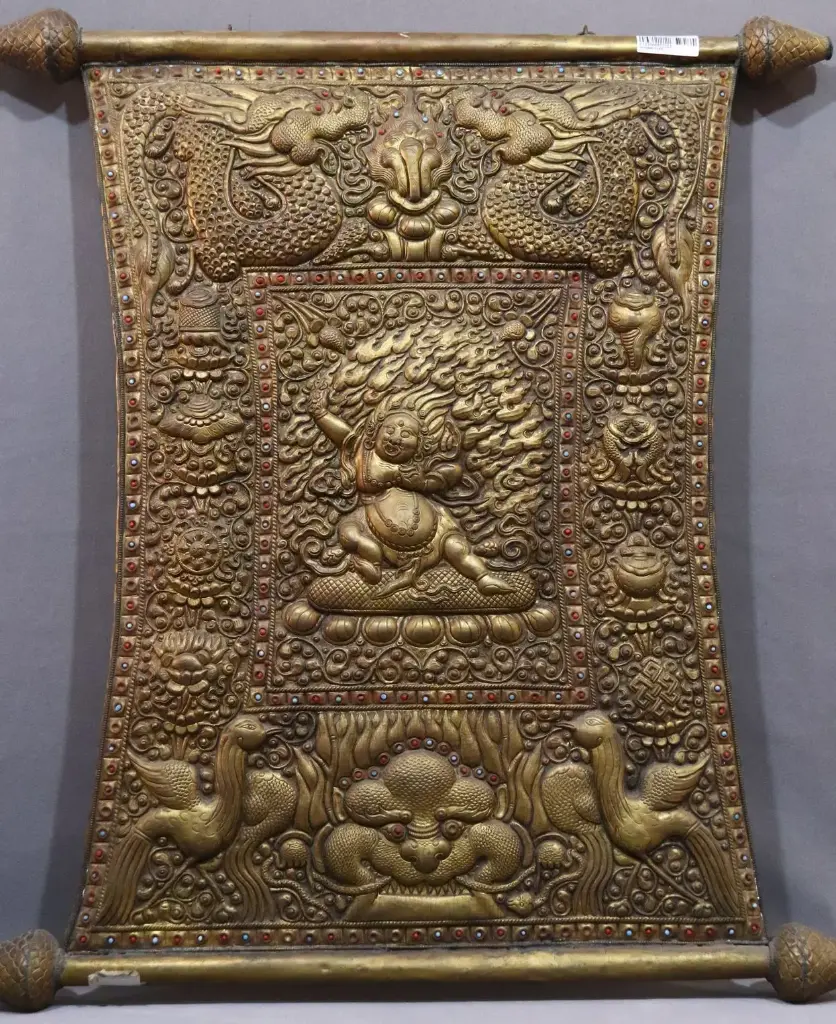 Vajrapani Protection Scroll – Metal Repoussé Wall Art