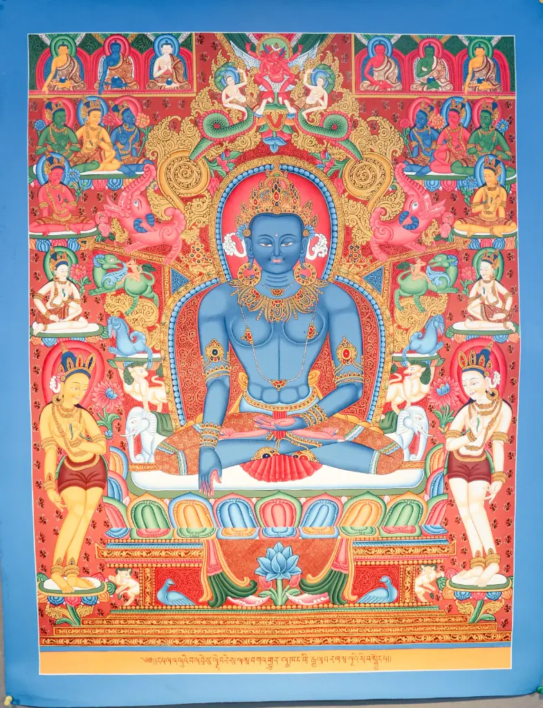 Akshobhya Buddha Thangka – Newari Marthang Red Assembly