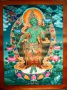 Standing Green Tara Thangka – Embossed Real Gold Plate 