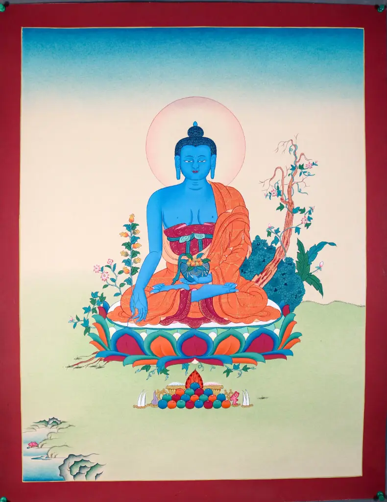 Medicine Buddha Thangka – Karma Gadri Style