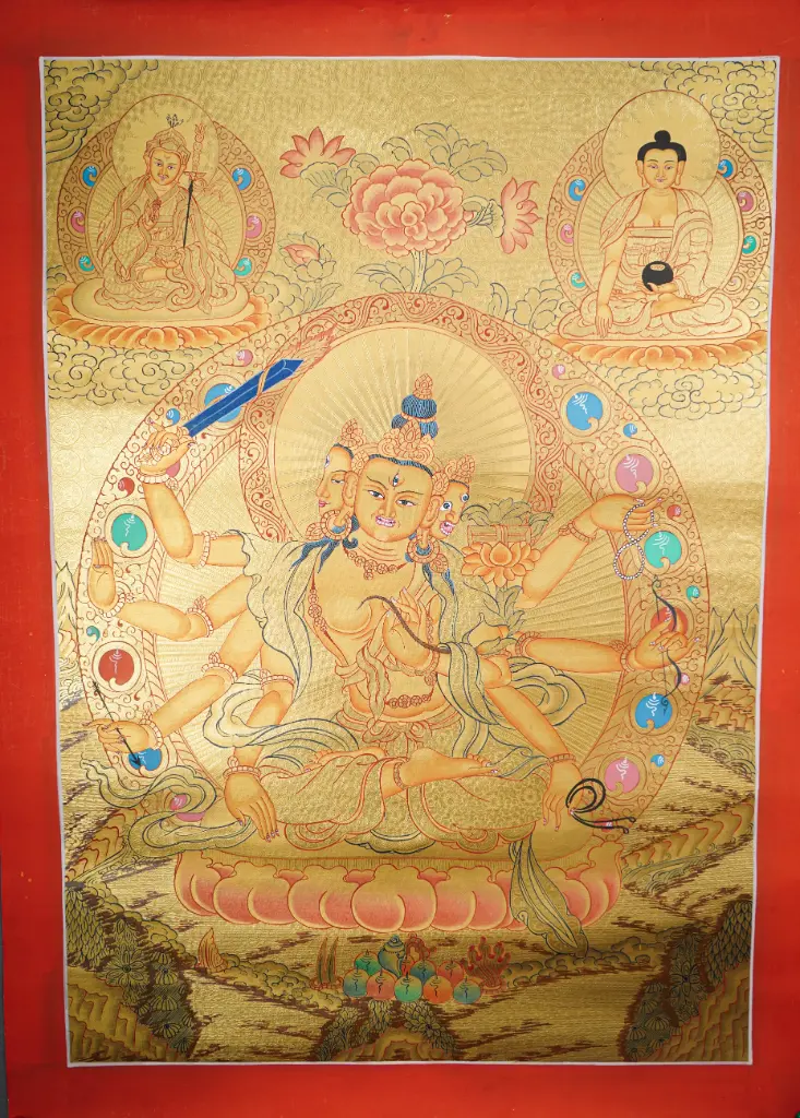Eight‑Armed Manjuvajra Thangka (Gold Serthang Manjushri Thangka) 