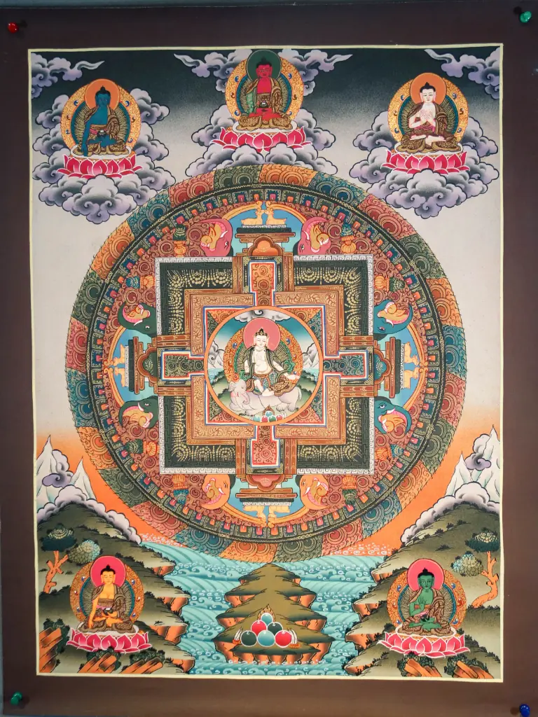 Samantabhadra Thangka – Palace Mandala with Five Buddhas