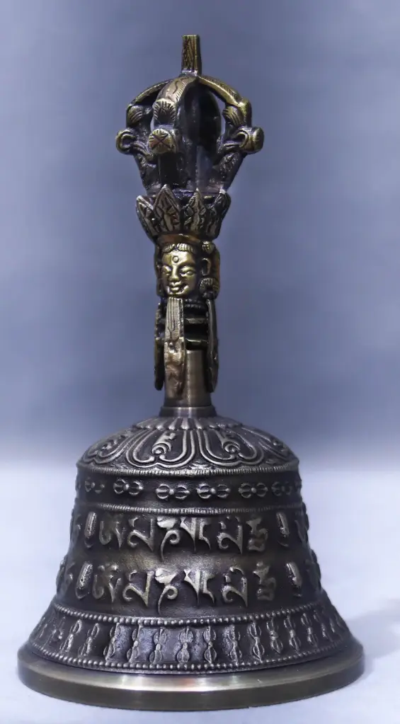 Five‑Spoked Vajra Crown Bell with Om Mani Padme Hum Mantra