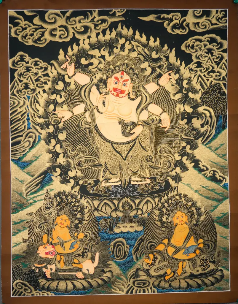 White Mahakala Thangka – Nagthang Style – Sacred Guardian of Wealth