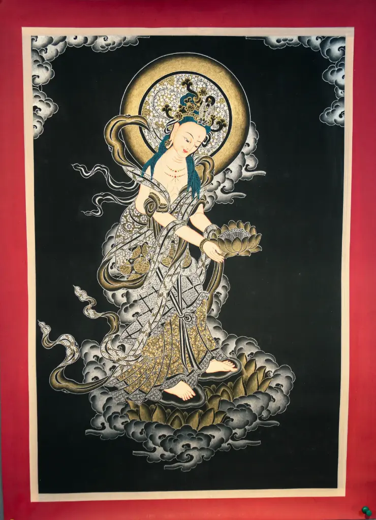 Guan Yin Thangka – Nagthang Gold & Silver – Goddess of Mercy