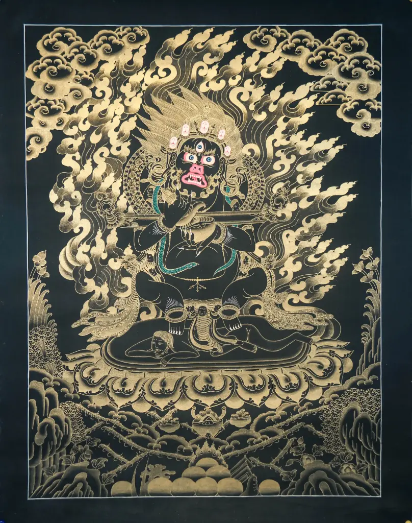 Dandapani Mahakala Thangka – Nagthang Gold Flame 