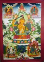 Manjushri, Chenrezig & Vajrapani Consecrated  Thangka With Amitabha, Shakyamuni & Medicine Buddha