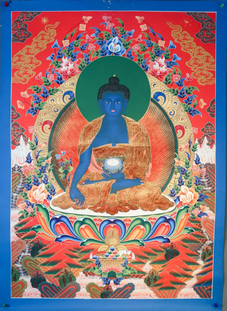Medicine Buddha Thangka – Marthang Red Canvas