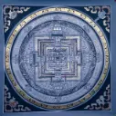Grey Kalachakra Mandala Thangka — Sacred Palace of Time on Black Ground