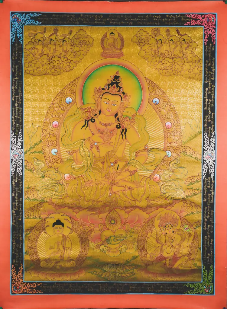 Vajrasattva Thangka – Gold Script Border