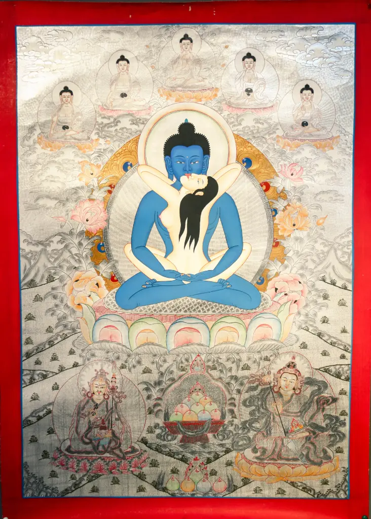 Samantabhadra Thangka – Exquisite Silver Menri – Primordial Union of Awareness