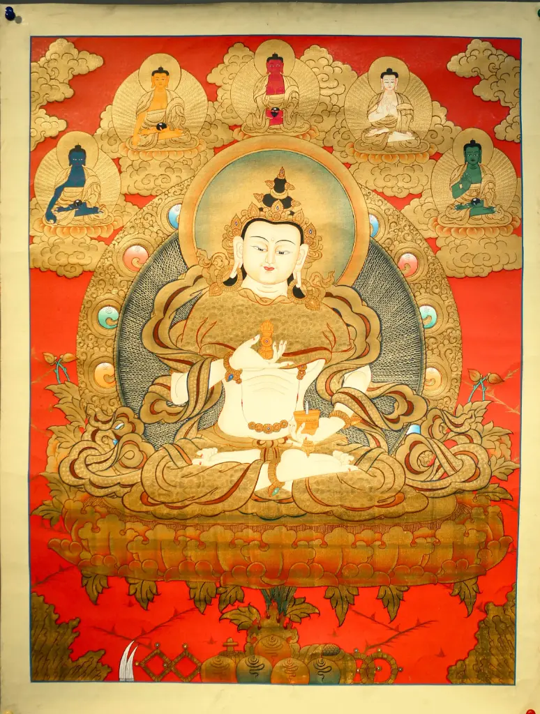 Vajrasattva Thangka – Golden Red Assembly – The Path to Purity